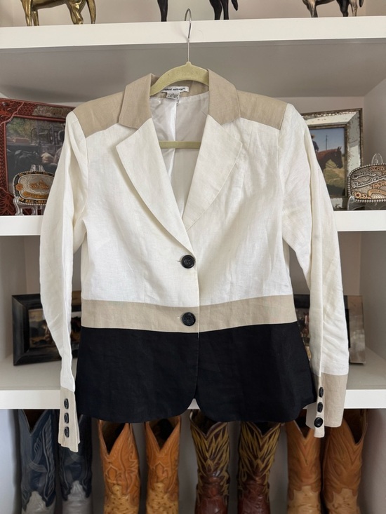 Richard Malcolm Jackets & Blazers - Richard Malcom Colorblock Linen Blazer in Cream, Tan & Black